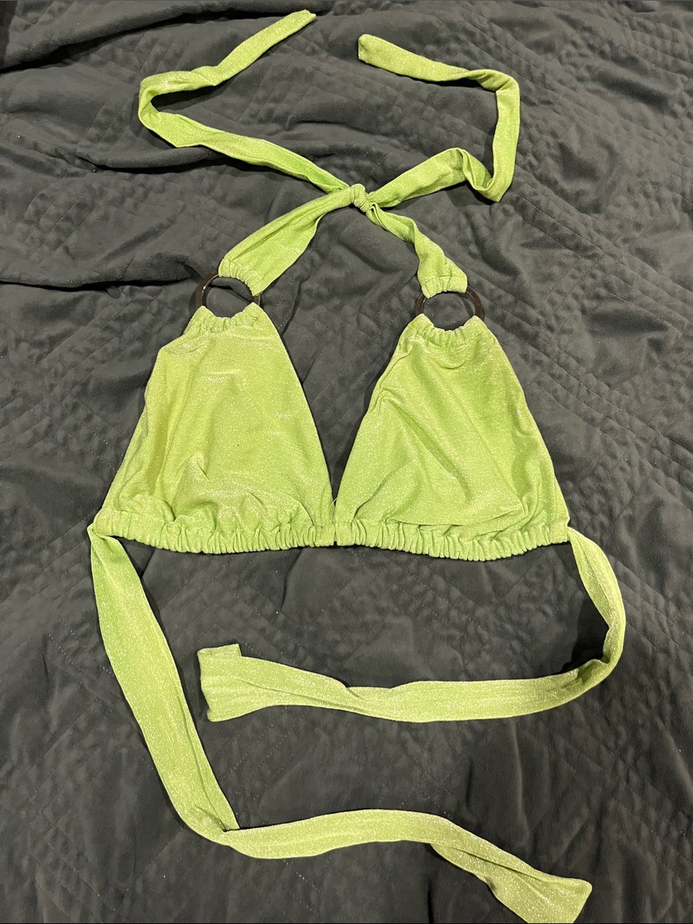 Shimmery Light Green Triangle Bikini Top with Ring Detail